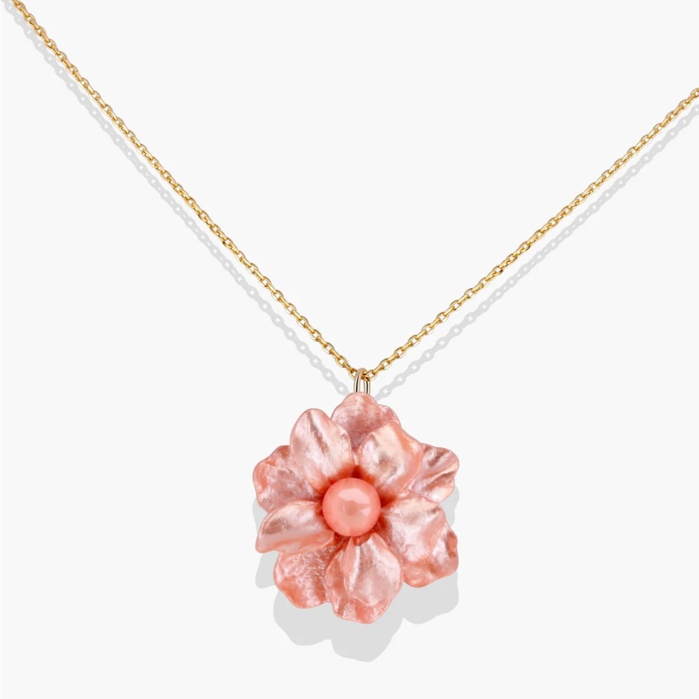 Pretty flower necklace with Flamingo Swarovski center crystal on slide chain NEW